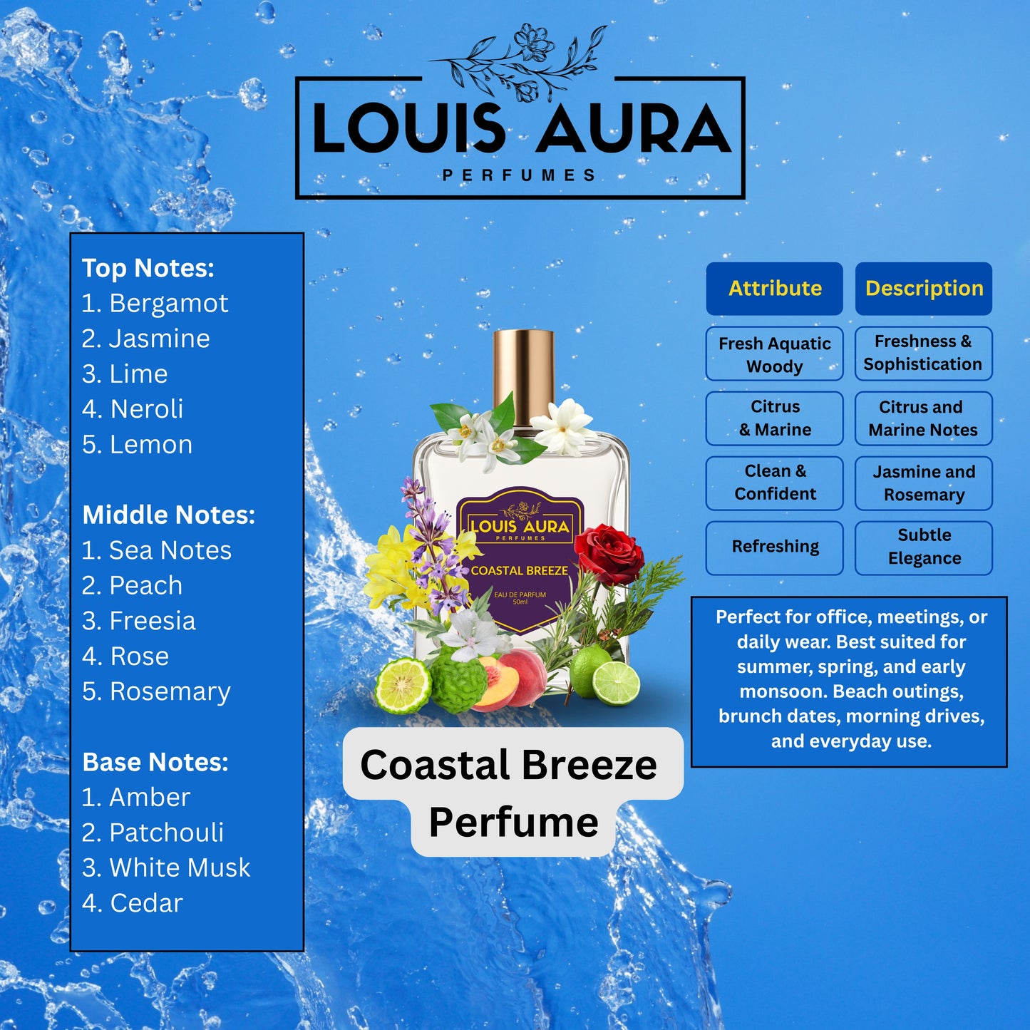 Louis Aura – Coastal Breeze, Perfume for Men – 50ml