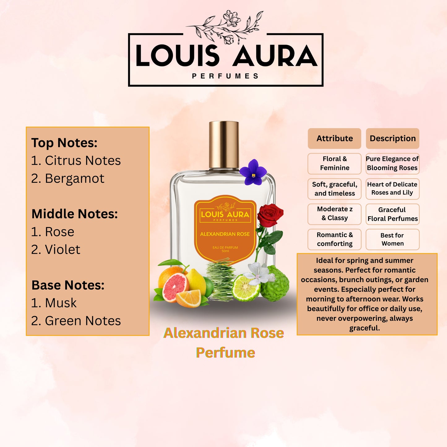 Louis Aura – Alexandrian Rose, Perfume for Women – 50ml