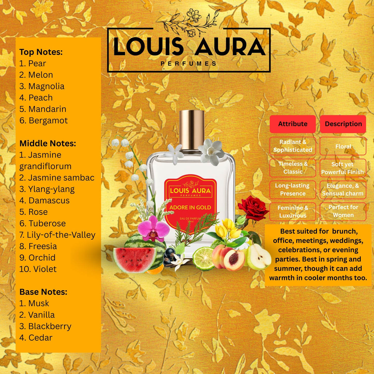 Louis Aura – Adore In Gold, Perfume for Women – 50ml