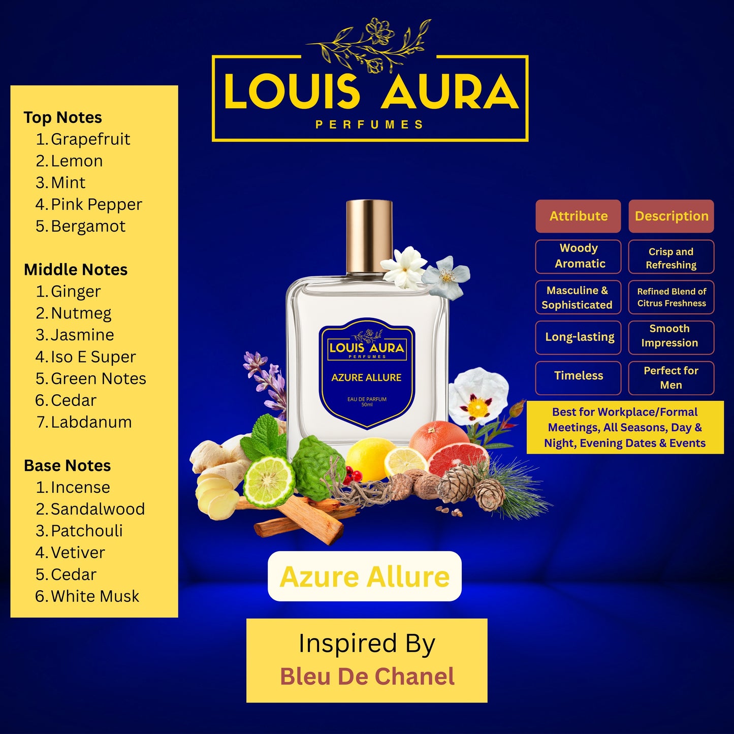 Louis Aura – Azure Allure, Perfume for Men – 50ml