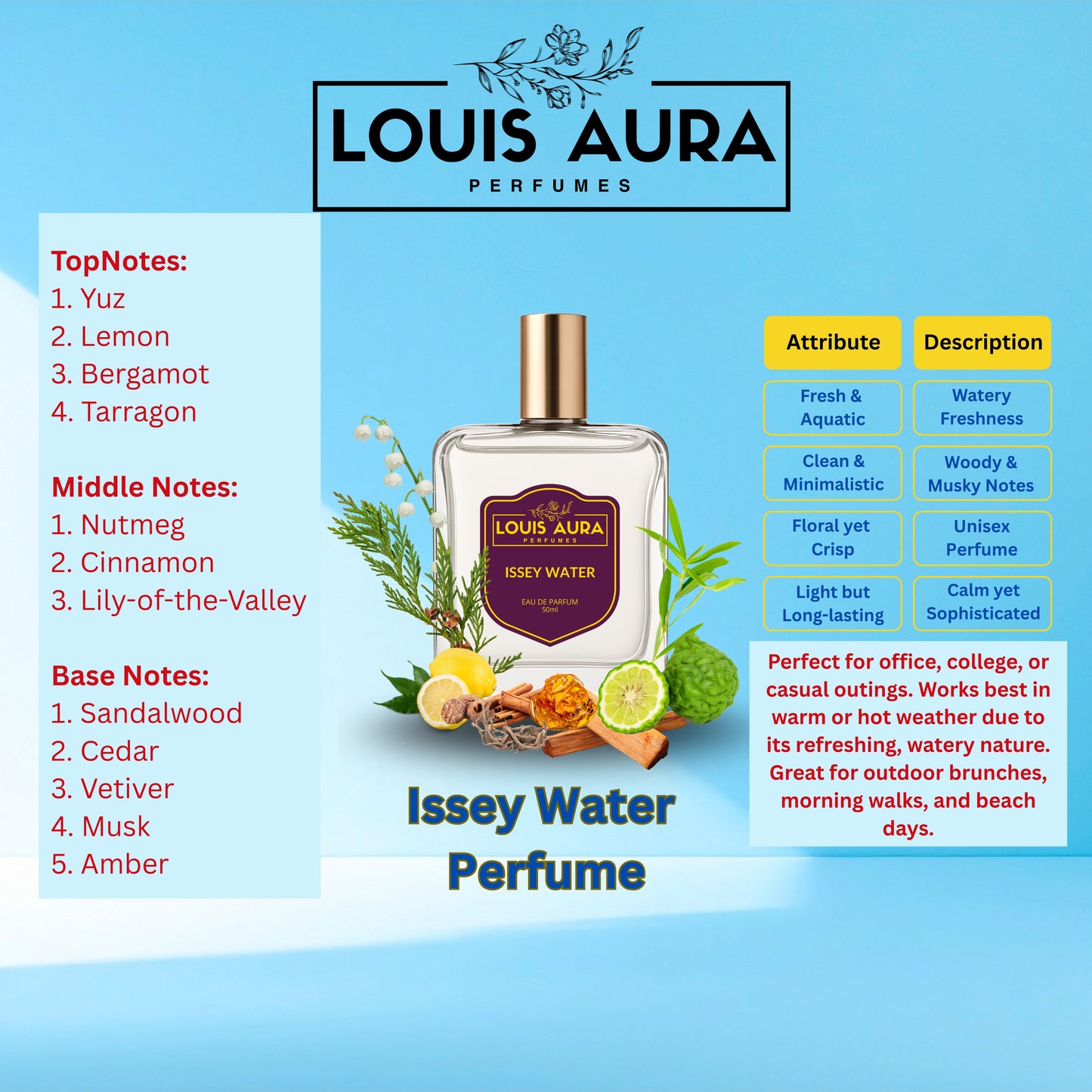 Louis Aura – Issey Water, Perfume for Men – 50ml