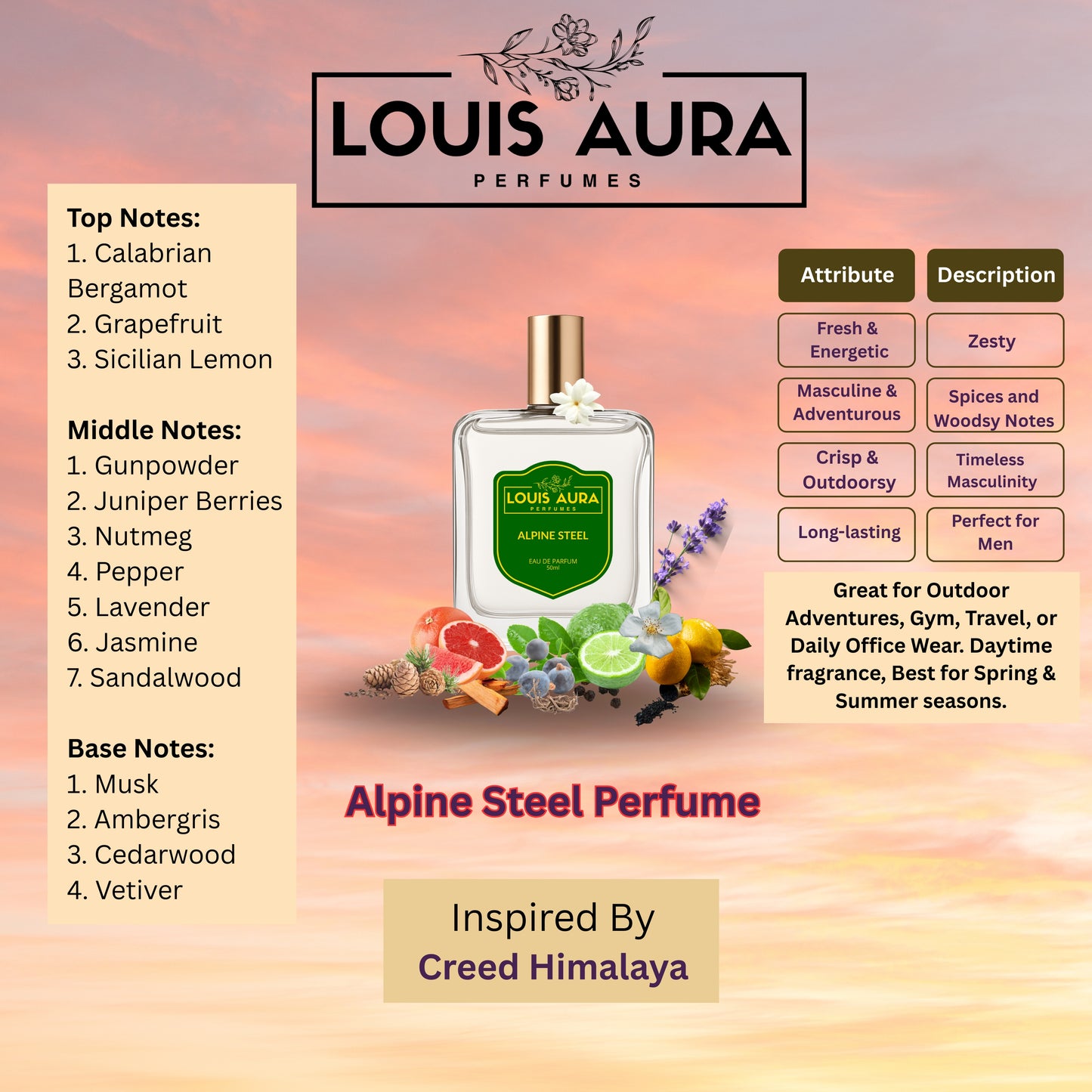 Louis Aura – Alpine Steel, Perfume for Men – 50ml