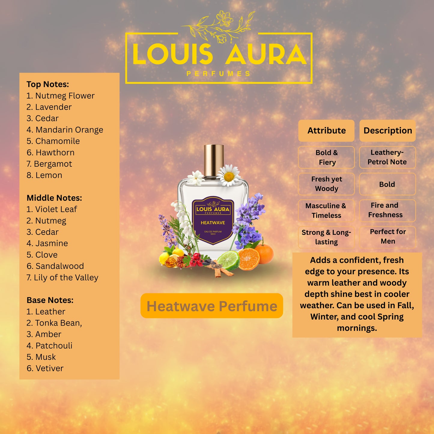 Louis Aura – Heat Wave, Perfume for Men – 50ml