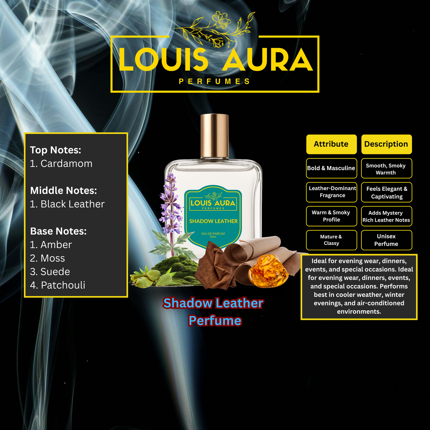 Louis Aura – Shadow Leather, Perfume for Unisex – 50ml
