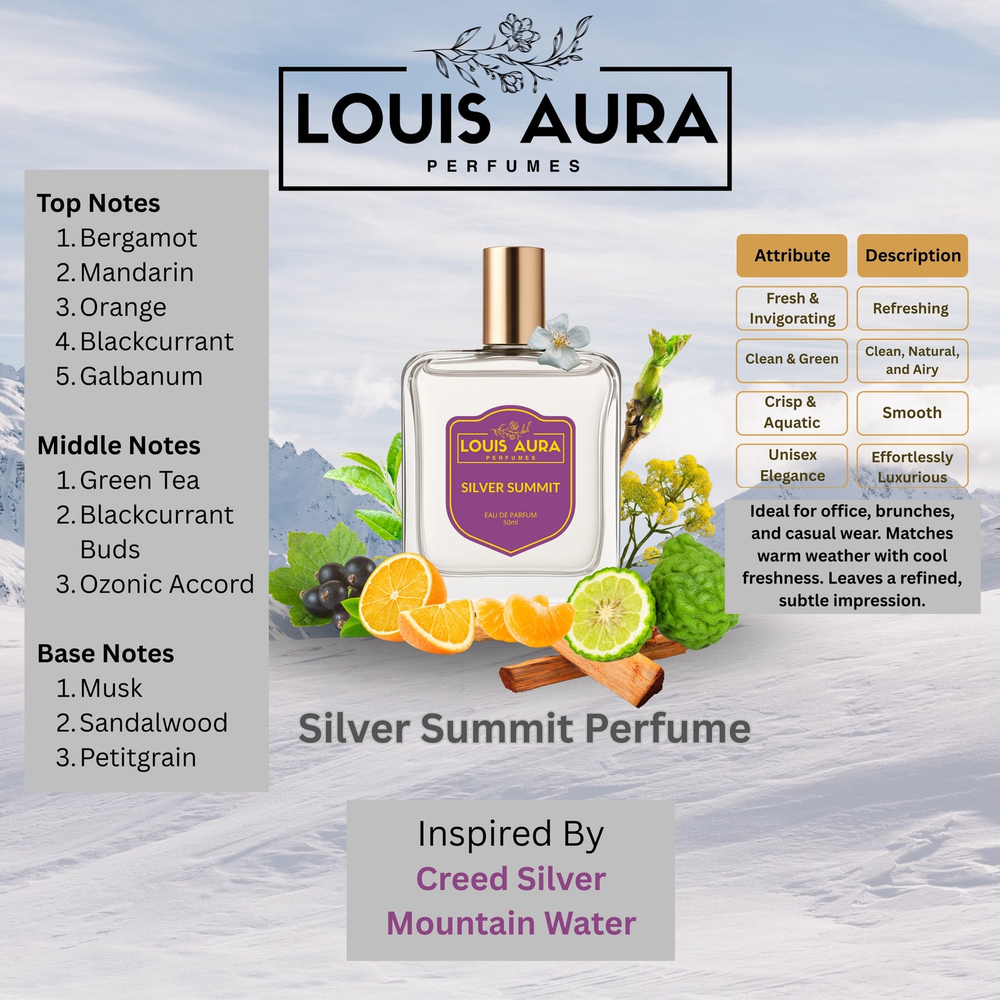 Louis Aura – Silver Summit, Perfume for Men – 50ml