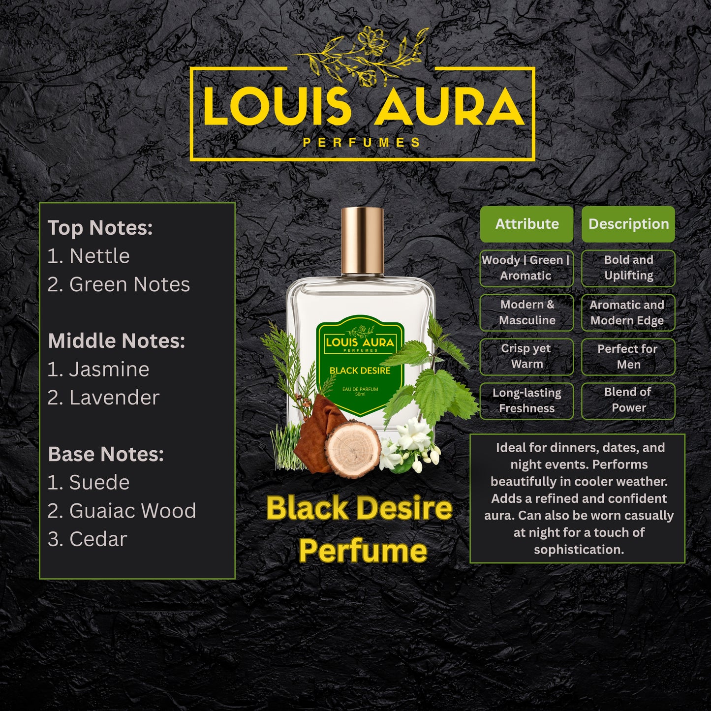 Louis Aura – Black Desire, Perfume for Men – 50ml