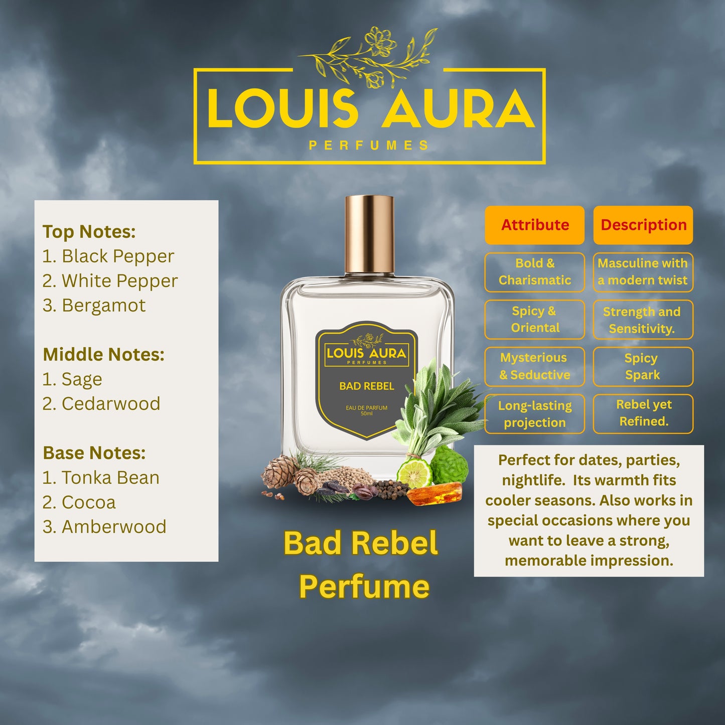 Louis Aura – Bad Rebel, Perfume for Men – 50ml