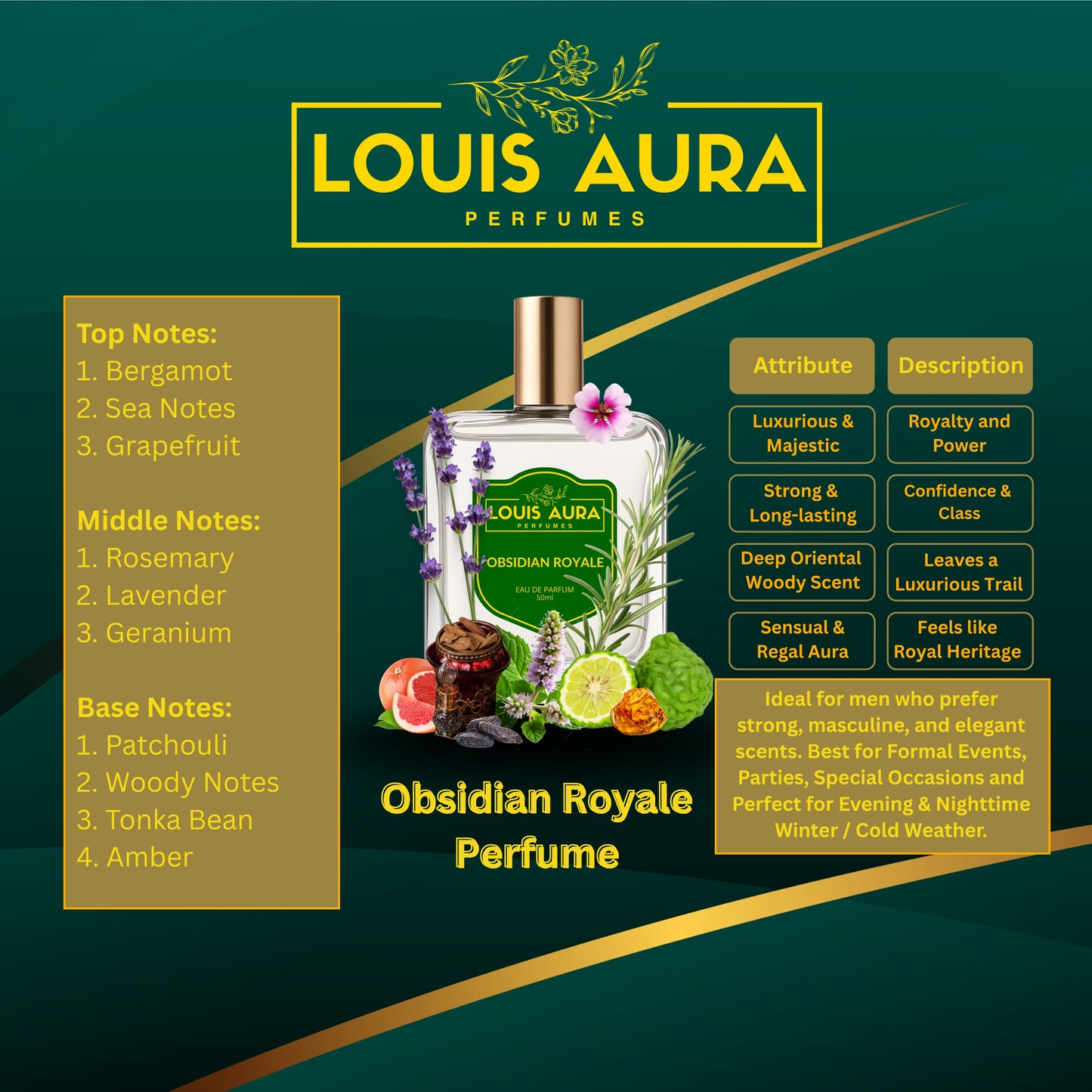 Louis Aura – Obsidian Royale, Perfume for Men – 50ml
