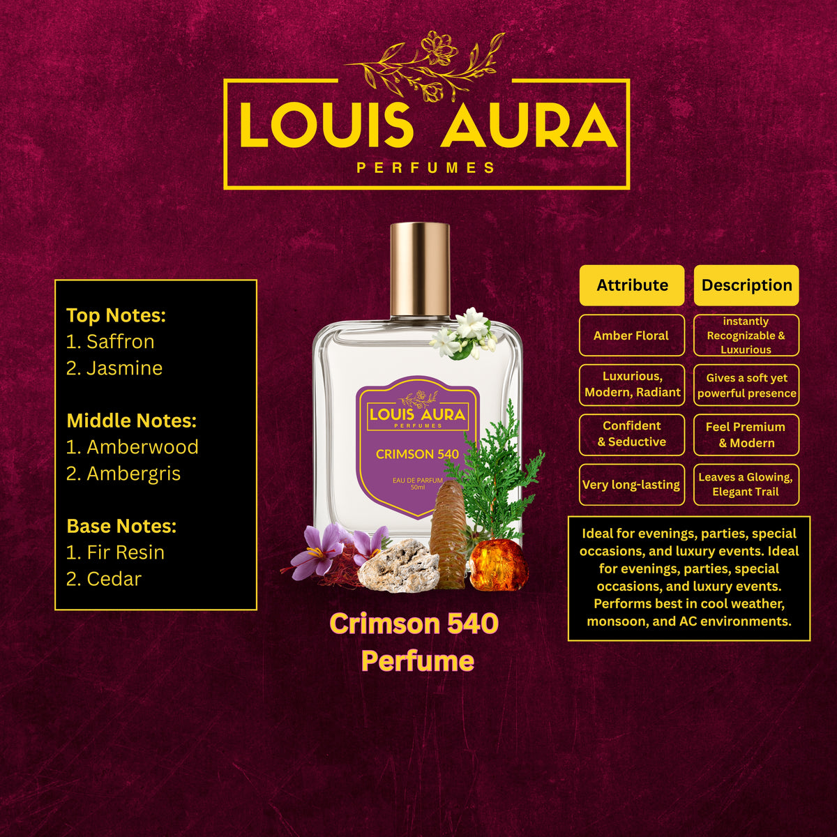 Louis Aura – Crimson 540, Perfume for Unisex – 50ml