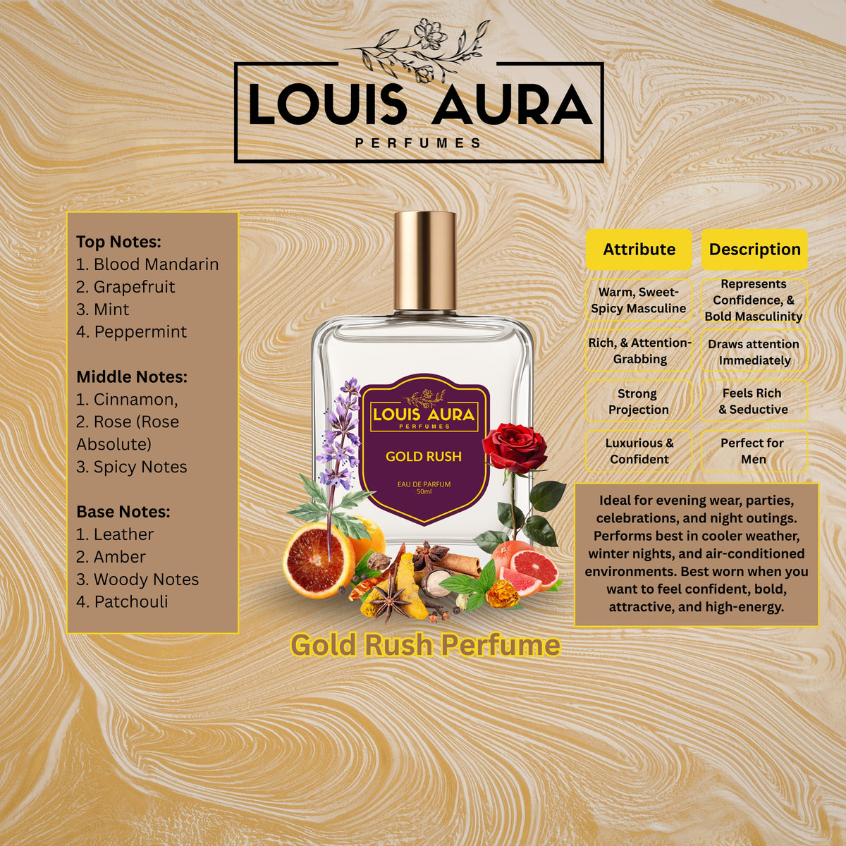 Louis Aura – Gold Rush, Perfume for Men – 50ml